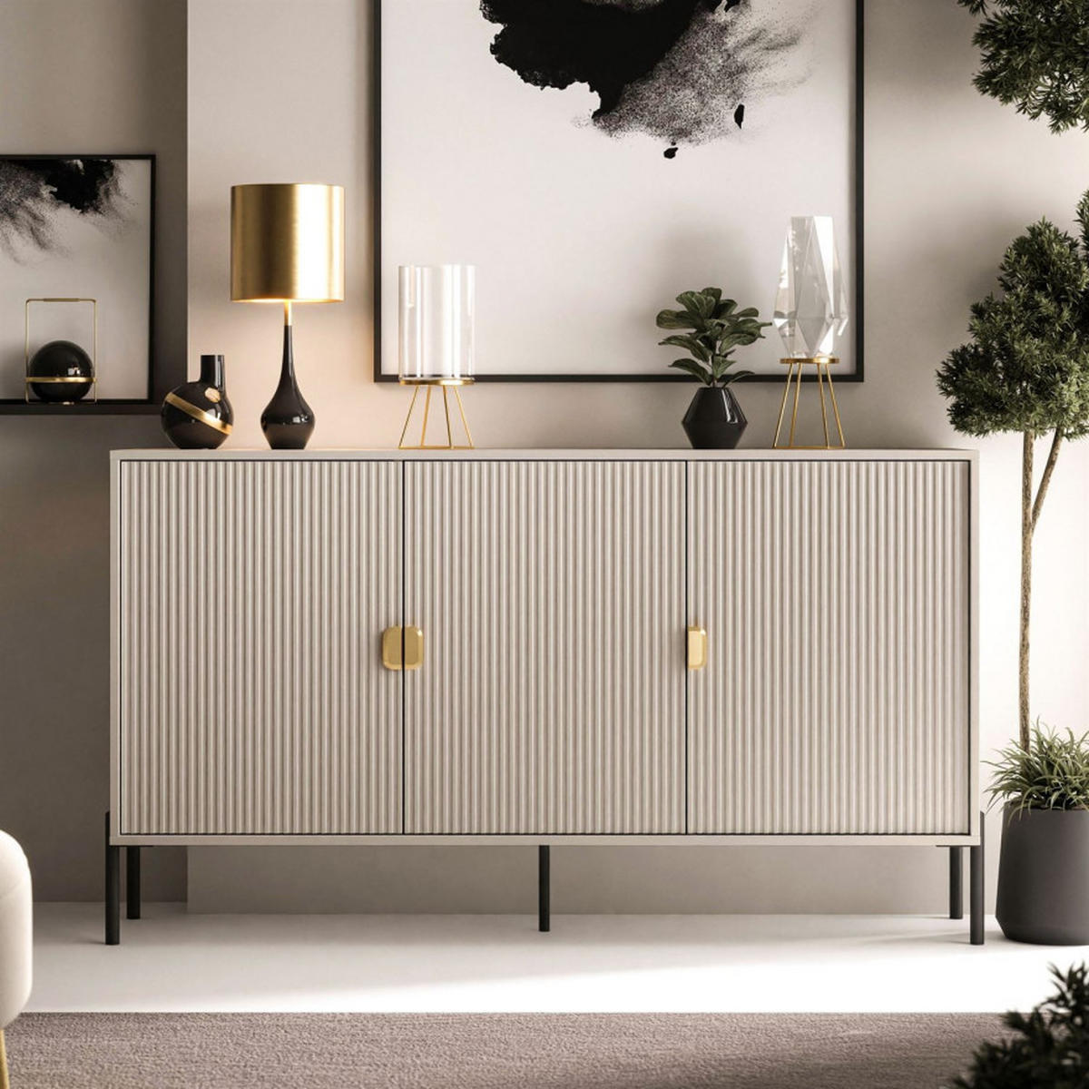 KOMMODE DALIA 3D - Kaschmir/Goldfarben, Holzwerkstoff (154/84/49cm) - Lookway