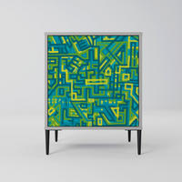 SIDEBOARD NOSTALGIC MEMORIES, Grau, 57,5x42x72,5 cm, Schwarze Metallfüße - Multicolor/Schwarz, Holzwerkstoff/Metall (57.5/72.5/42cm) - SpaceRebels