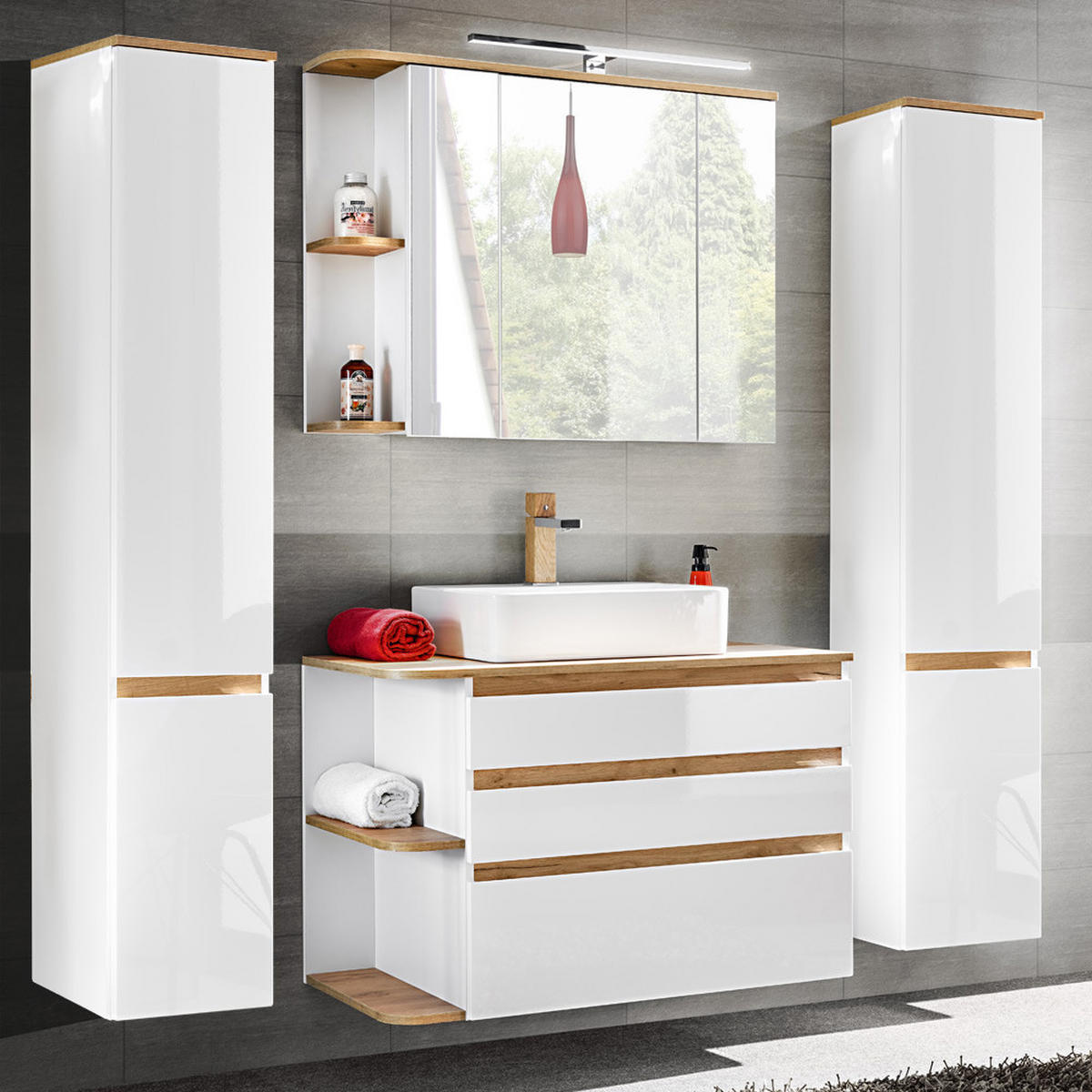 BADMÖBEL-SET 6-TLG. Campos-56 - Weiß, Holzwerkstoff (194/200/50cm) - Lomado