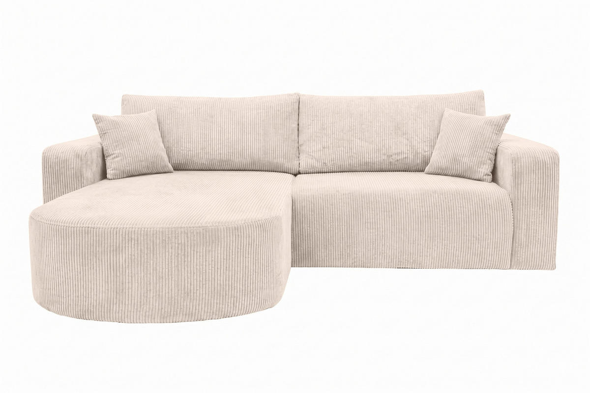 ECKSOFA Mit Schlaffunktion, Cordstoff Poso, Beige, Links, ROUND ONE - Creme, Holz (244/175cm) - Kaiser Möbel