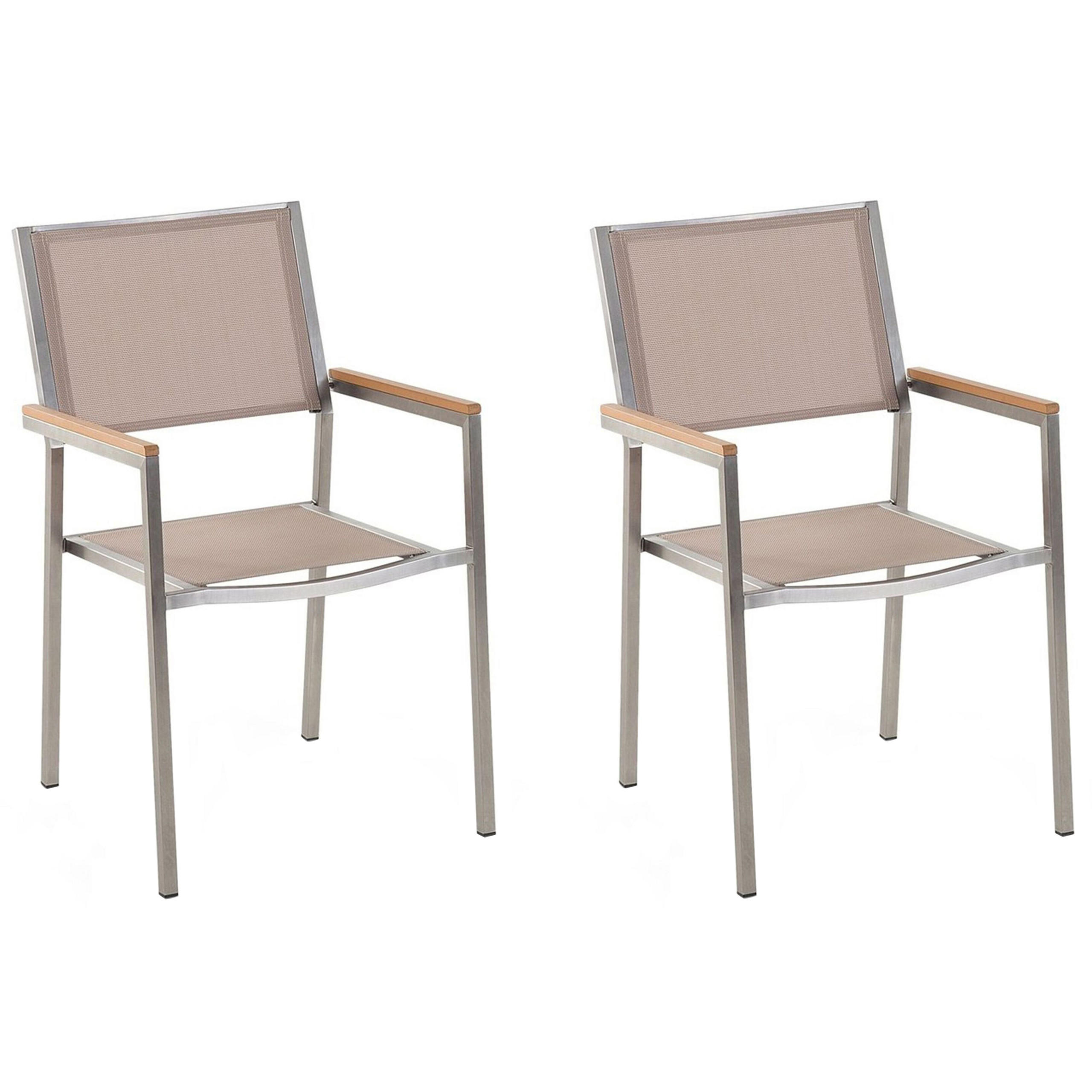 GARTENSTUHL 2er-SET beige Edelstahl Grosseto - Hellbraun/Beige, Metall (55/87/58cm) - Beliani