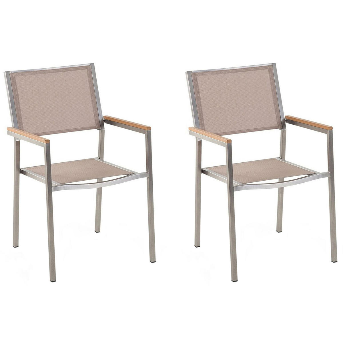 GARTENSTUHL 2er-SET beige Edelstahl Grosseto - Hellbraun/Beige, Metall (55/87/58cm) - Beliani