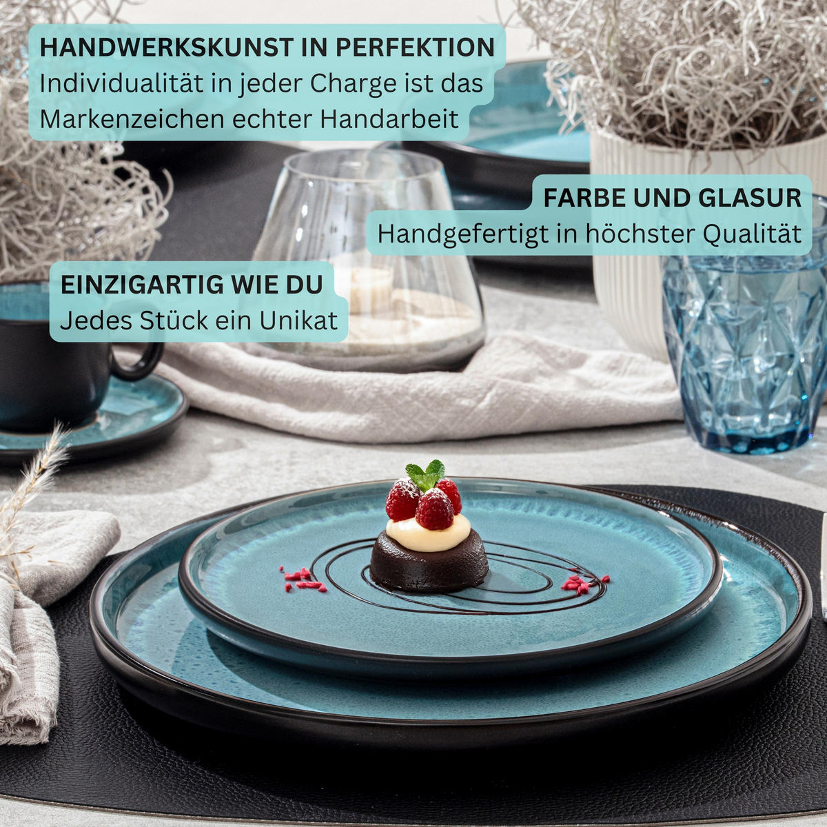 TAFELSERVICE GRANADA - 36 teilig aus Steingut 12 Personen - Blau, Stein (50/30/80cm) - Sänger