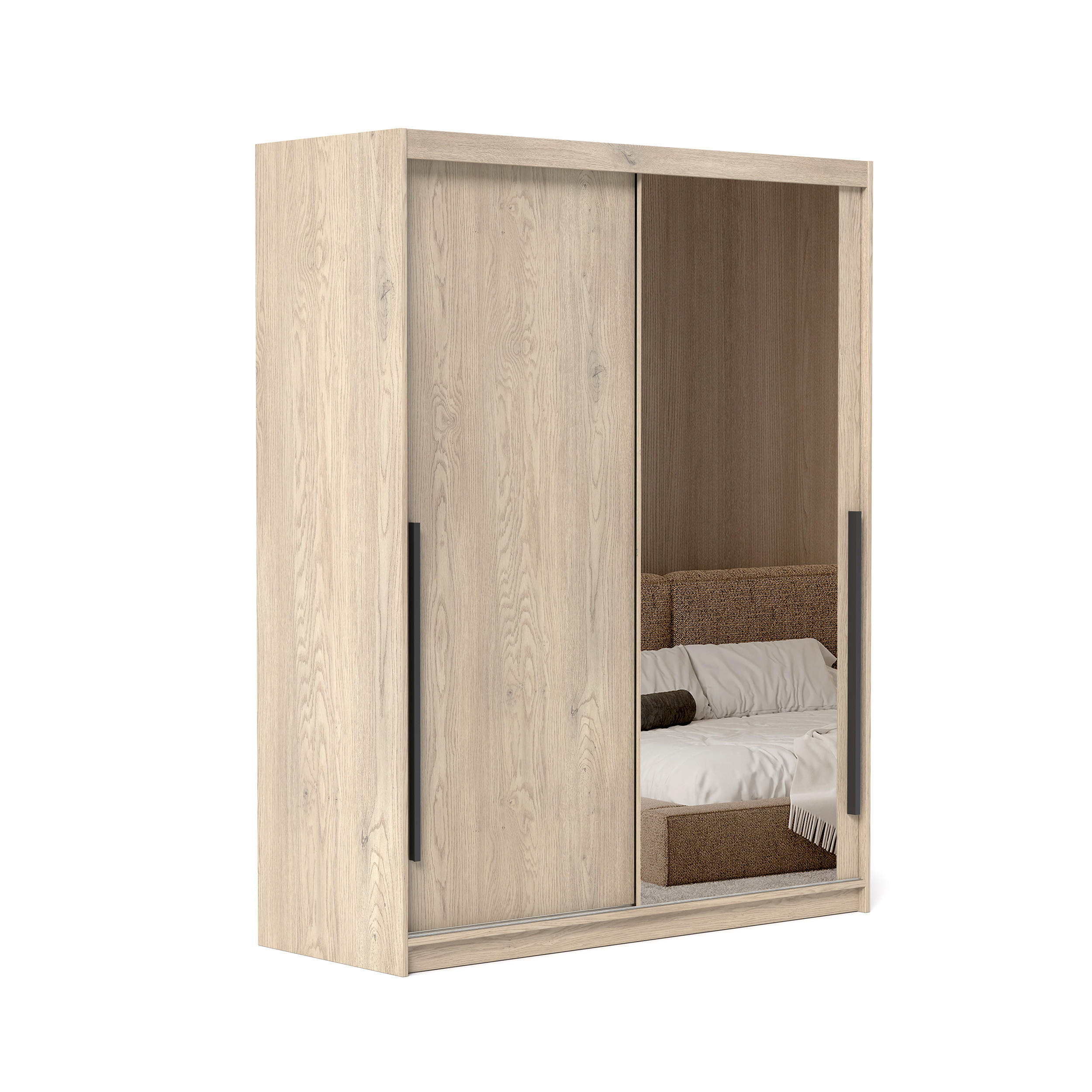 SCHIEBETÜRENSCHRANK SILENTE 160 cm mit Einlegeböden und Kleiderstange - Braun, Holzwerkstoff (160/205/60cm) - Idohome