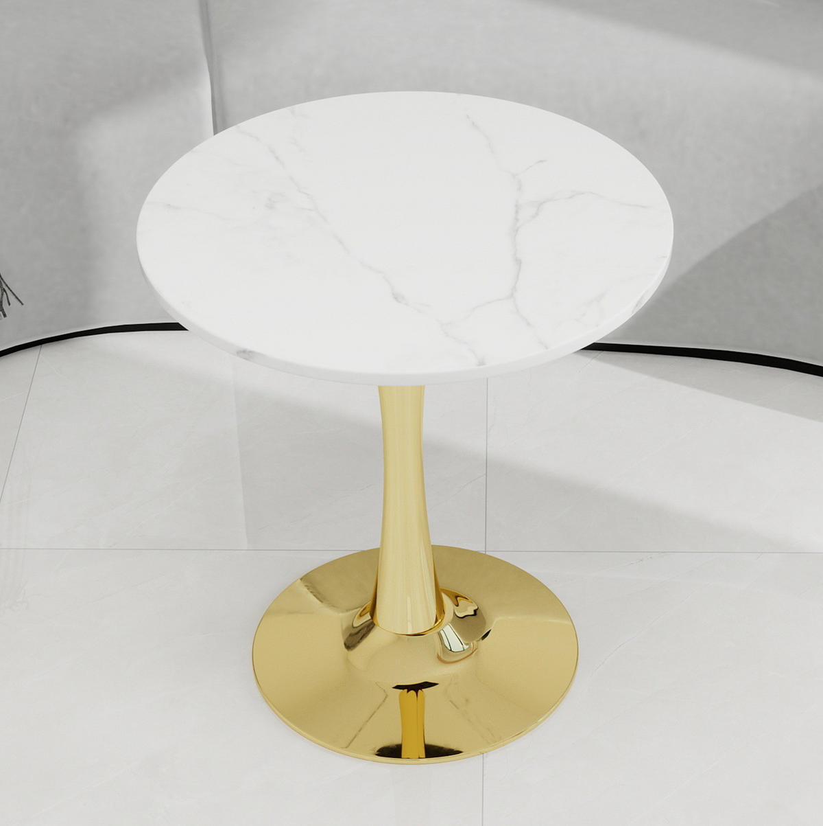KONFERENČNÍ stolek z umělého mramoru, průměr 70 cm bílo-zlatý - zlatá, kámen (70/70/72cm) - BEAOK