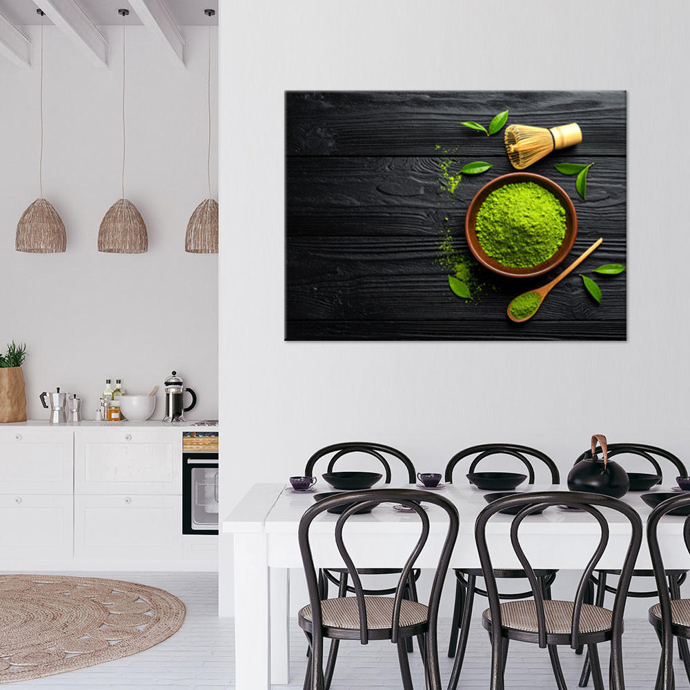 LEINWANDBILD Matcha in einer Schale Tee 60x40cm - Grün, Textil (60/40cm) - Feeby