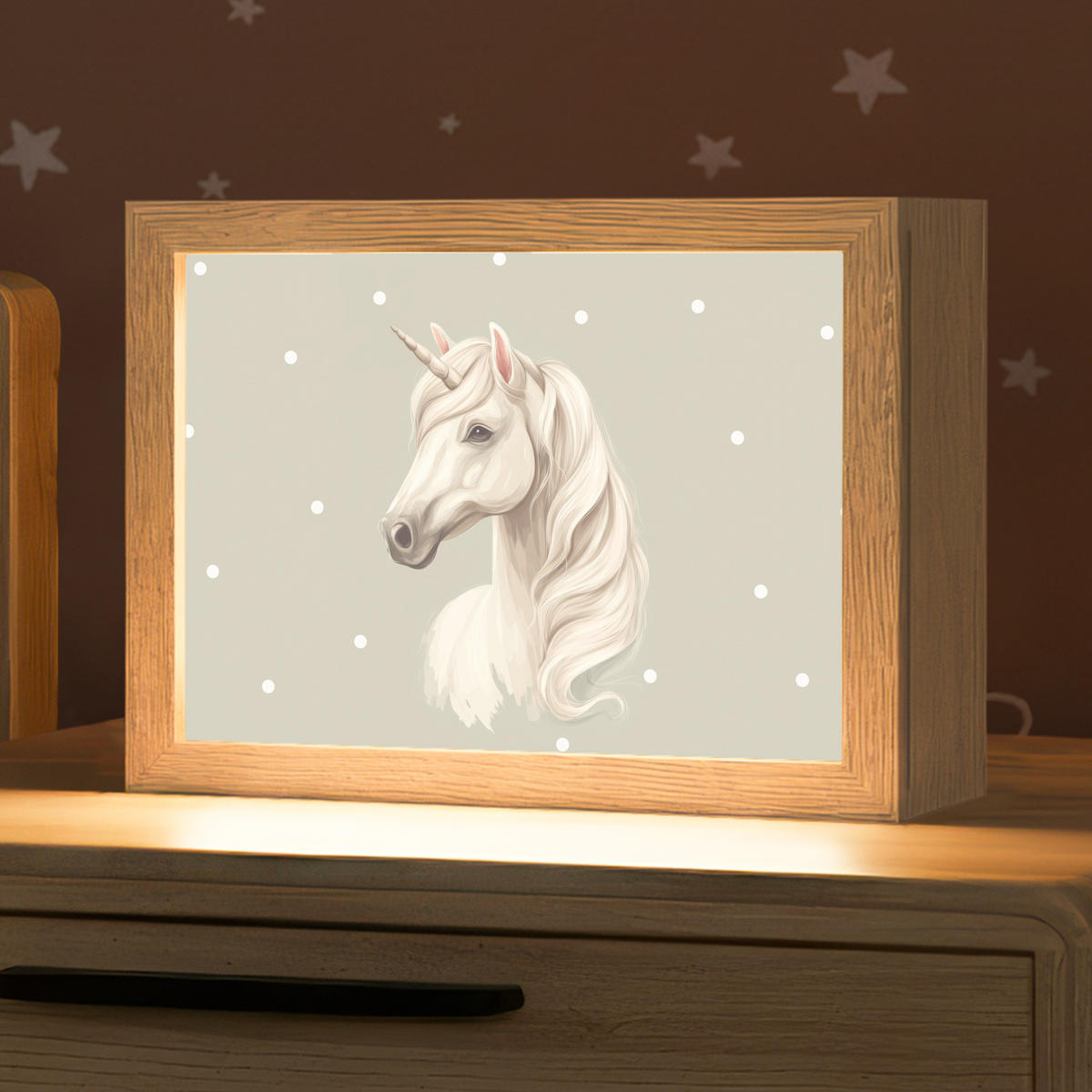 NACHTTISCHLAMPE Einhorn - Weiß - Punkte 20x15 cm - Taupe, Holzwerkstoff (8/20/15cm)