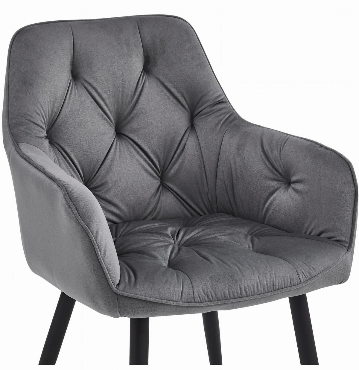 STUHL IRGOLI 4-er Set, Grau, Schwarz, mit Samtstoff gepolstert - Anthrazit, Textil/Metall (56/84/62cm) - Komodee