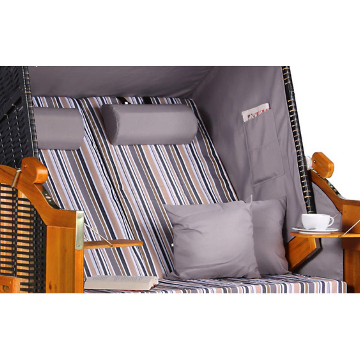 STRANDKORB Ostsee 2-Sitzer PE schwarz - Schwarz/Braun, Metall (120/160/80cm) - Mr. Deko