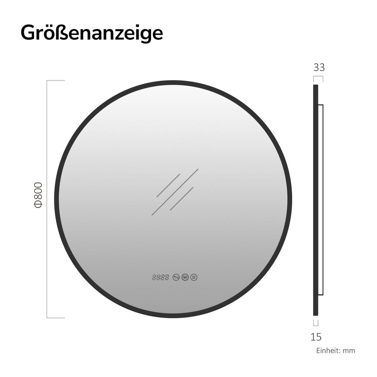 KOUPELNOVÉ ZRCADLO, kulaté s osvětlením, černé, Ø 80 cm - černá, sklo (80/80/3cm) - EMKE