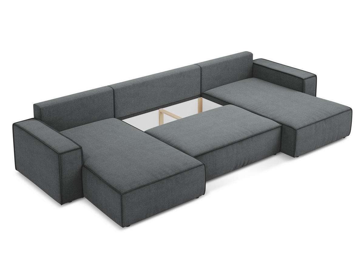 WOHNLANDSCHAFT Strukturstoff Stoff Grau - Schwarz/Grau, Kunststoff/Textil (398/82/185cm) - Makamii