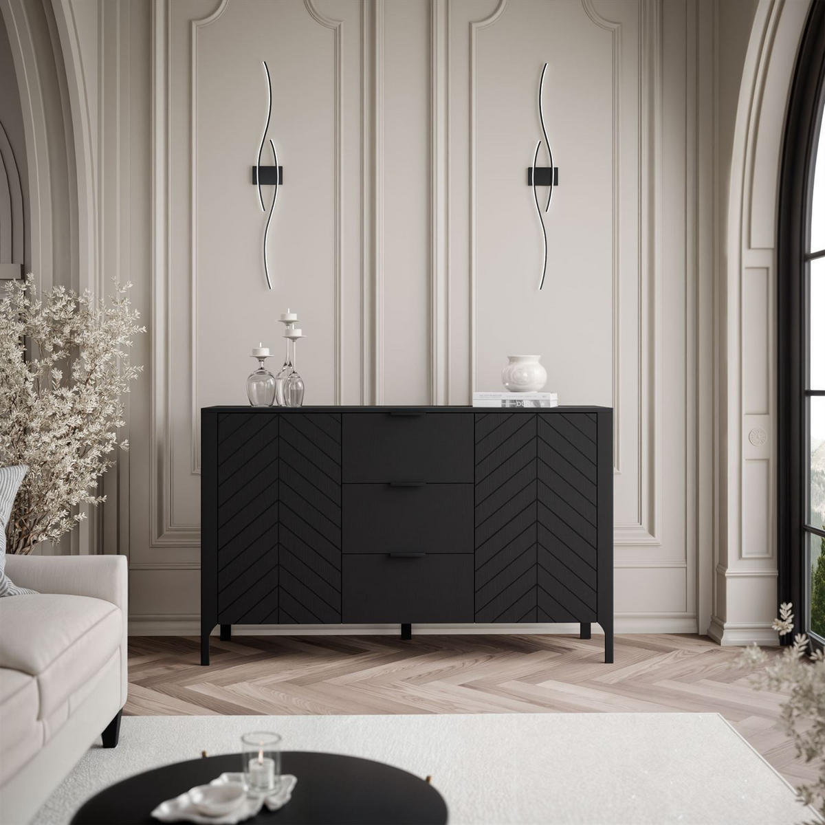 SIDEBOARD mit Schubladen LUMI, Schwarz - Schwarz, Holzwerkstoff (153/95/40cm) - Lookway