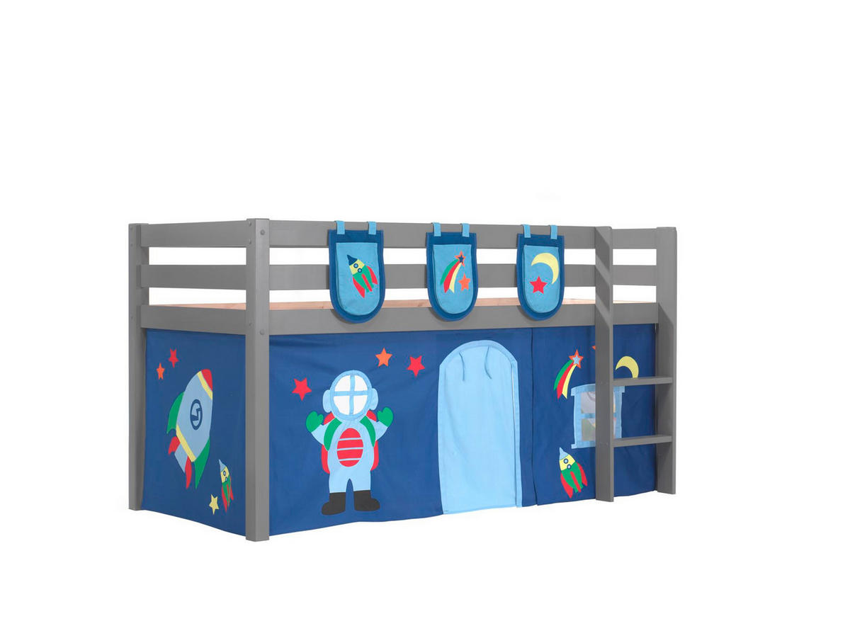 KINDERBETT Karolina 210x114x106 Massivholz Grau Textilset Astro 3 - Blau/Grau, Holz (90/200cm) - 58aufmkessel