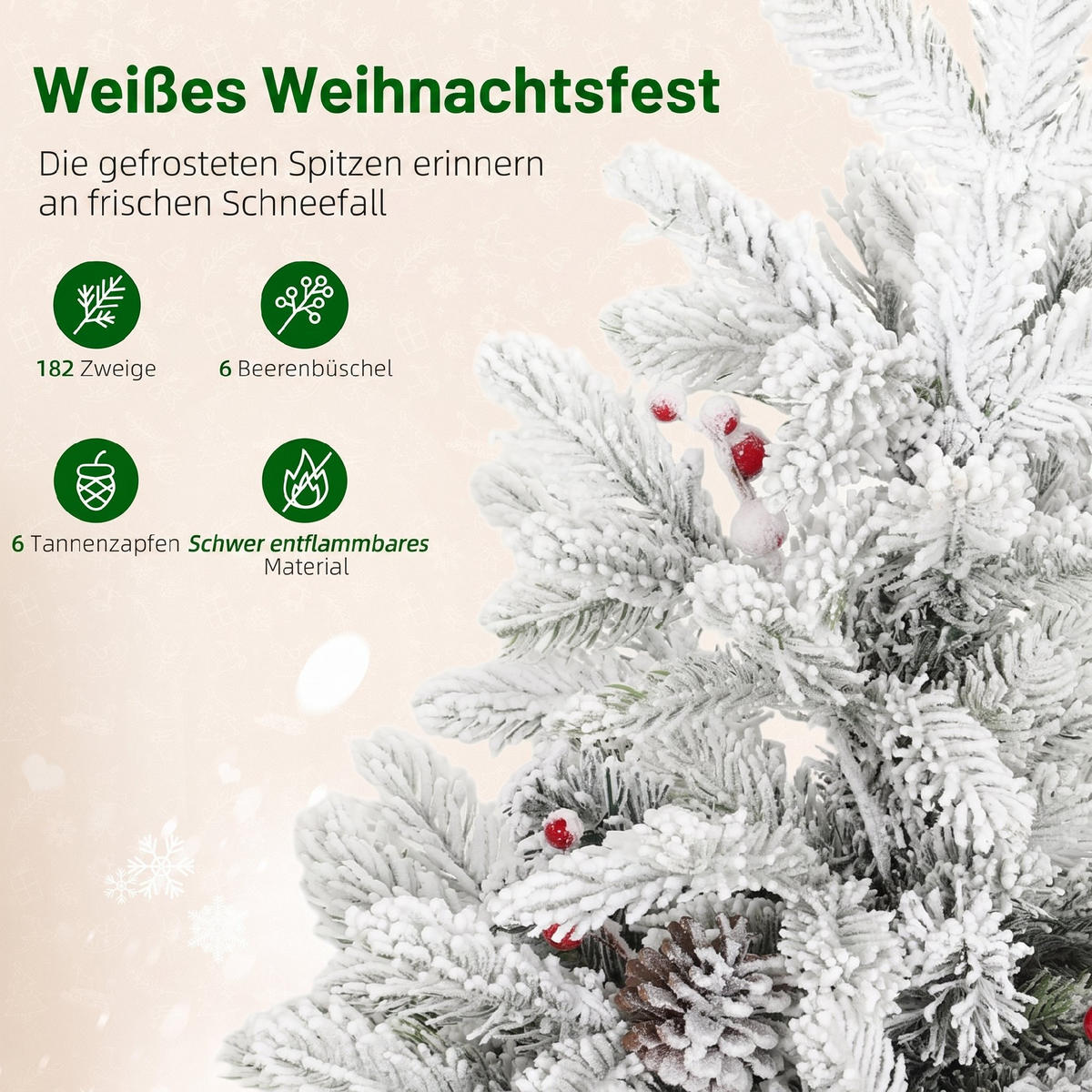 TISCH-WEIHNACHTSBAUM Kunststoff Metall Weiß - Grün, Kunststoff (60cm) - HOMCOM