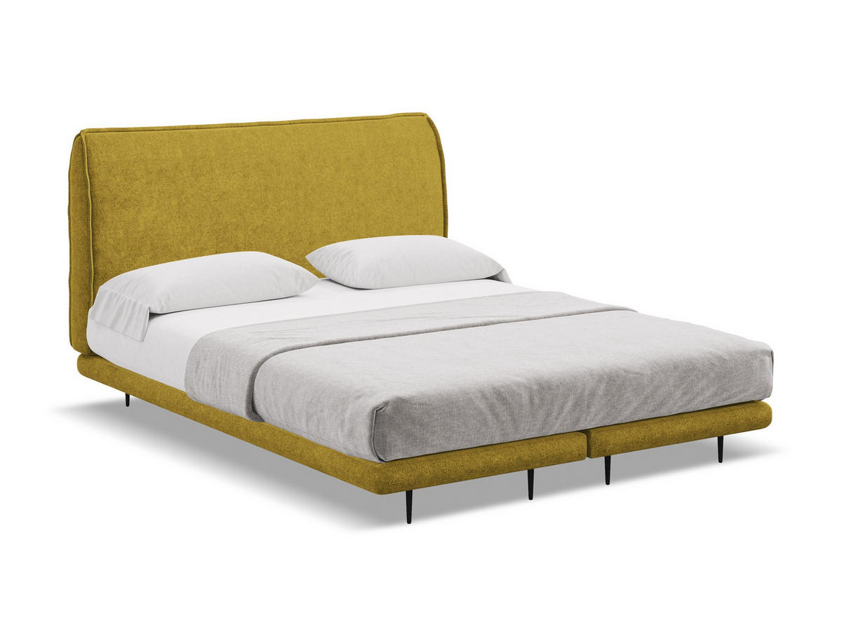 POLSTERBETT Doppelbett mit Matratze Bouclé Stoff Gelb - Currygelb/Gelb, Textil/Metall (140/200cm) - Makamii