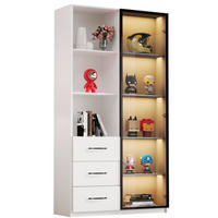 HIGHBOARD mit Glastür 80/40/160 cm – mit LED-Beleuchtung und 3 Schubladen - Weiß, Holzwerkstoff (80/160/40cm) - BEAOK