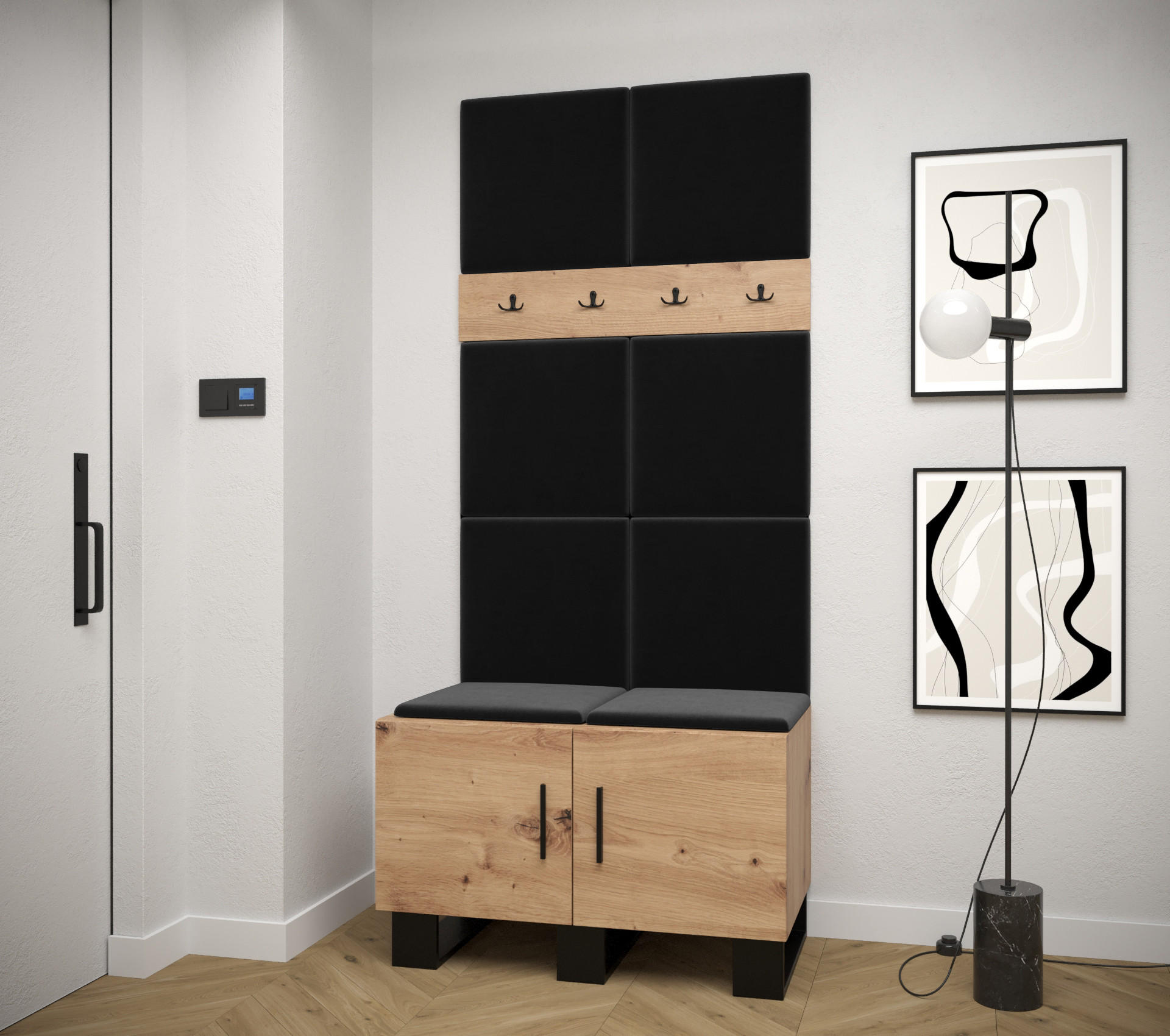 GARDEROBEN-SET 196/84/45,6 - Dunkelgrau/Schwarz, Holz/Kunststoff (84/196/45.6cm) - Abiks Möbel