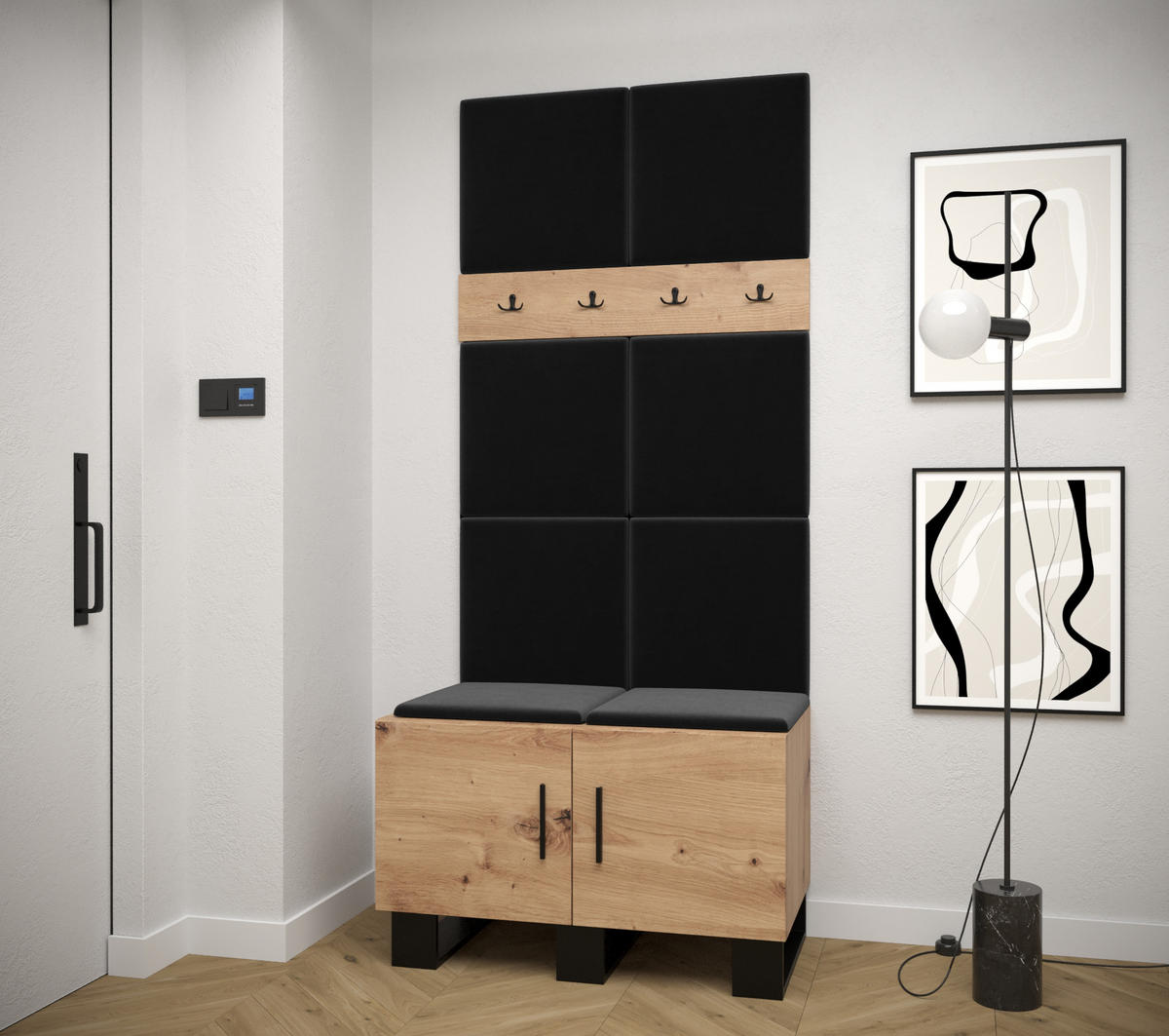 GARDEROBEN-SET 196/84/45,6 - Dunkelgrau/Schwarz, Holz/Kunststoff (84/196/45.6cm) - Abiks Möbel