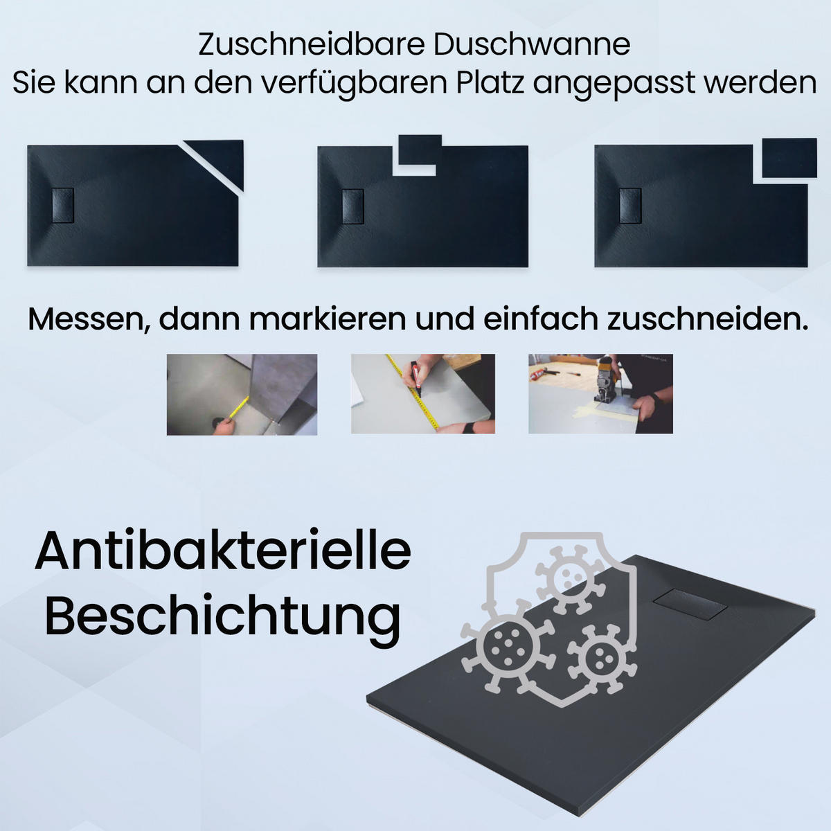 DUSCHWANNE vidar rechteckig schwarz, Steinoptik, 2-tlg. Set mit Ablaufgarnitur, 100/80/3,2 cm - Schwarz, Kunststoff (80/3.2/100cm) - bad land