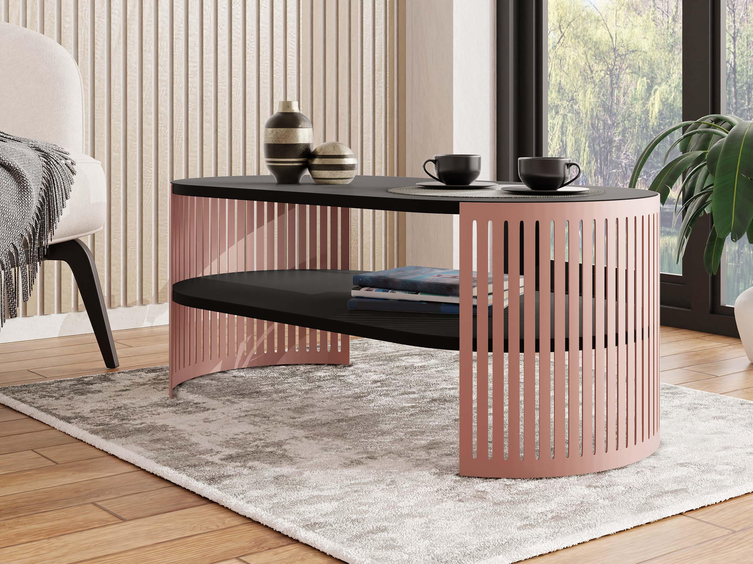COUCHSITCH Fikoli Oval Ember I - Messingfarben/Schwarz, Holzwerkstoff/Metall (100/50/40cm) - MIRJAN24