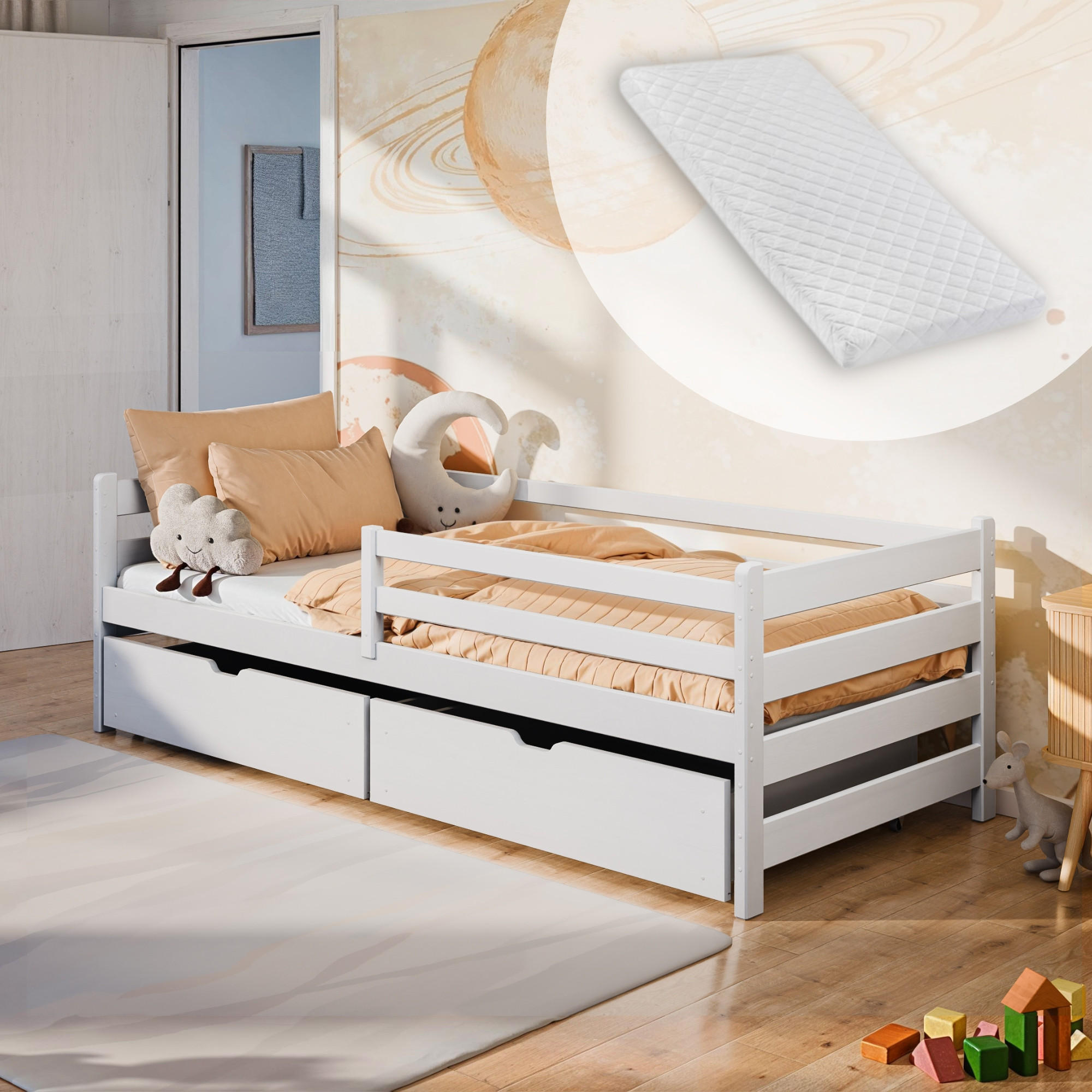 KINDERBETT 90x200 cm mit 2x Schubladen und Matratze weiß - Weiß, Holz (90/200cm) - Kids Collective