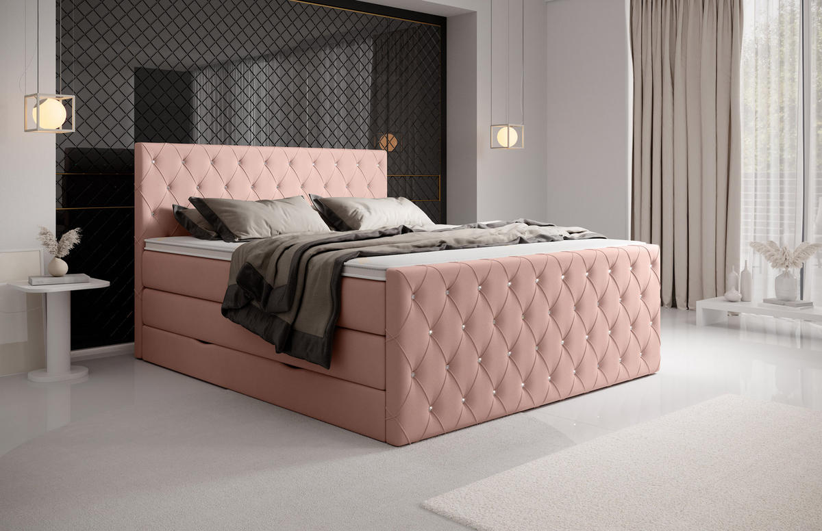 BOXSPRINGBETT Dubai Rosa 160 /200 cm H3/H4 Samt - Rosa, Textil (160/200cm) - wonello