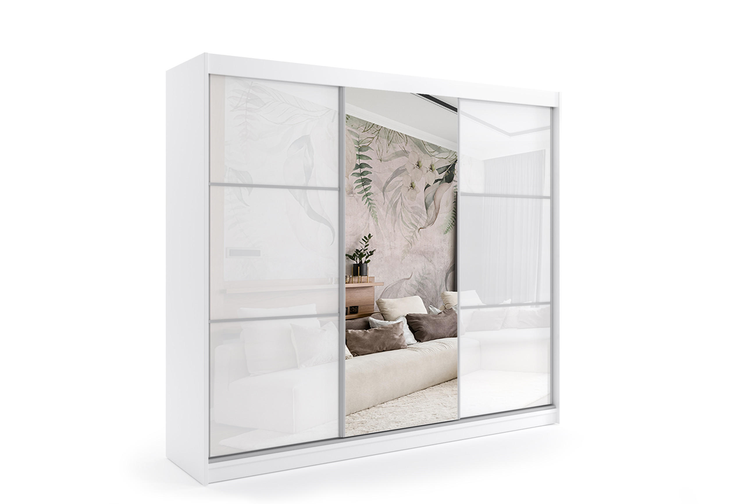 KLEIDERSCHRANK mit Spiegel-Schiebetüren und Aluminium-Leisten - VIVI - 180 cm Weiß - Weiß, Holzwerkstoff (180/216/61cm) - ALTDECOR