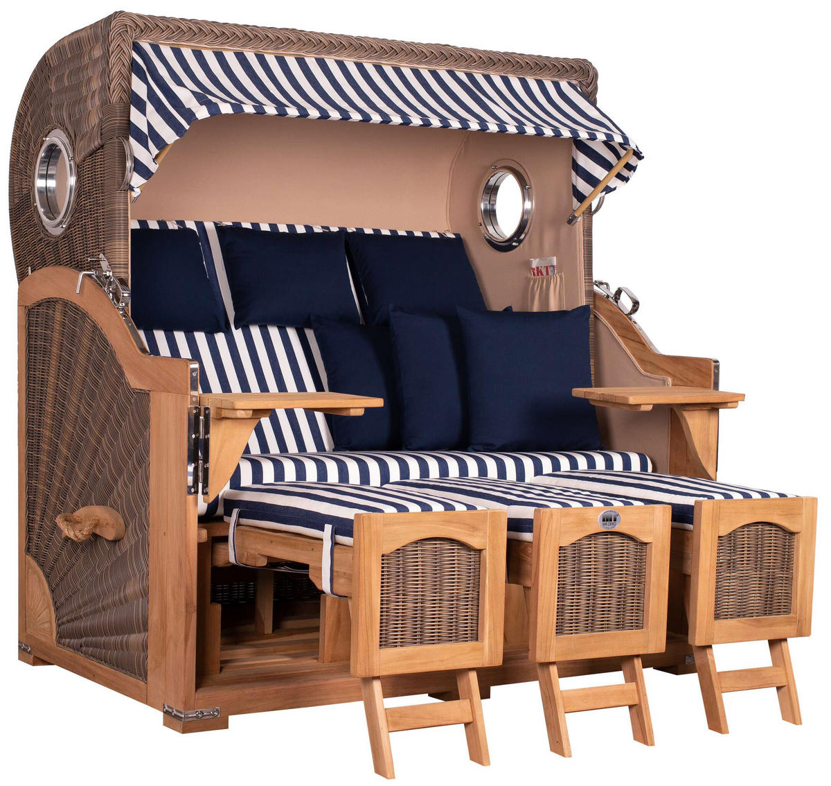STRANDKORB Komplettset Düne Grande - Blau/Braun, Naturmaterialien/Metall (170/170/95cm) - Mr. Deko