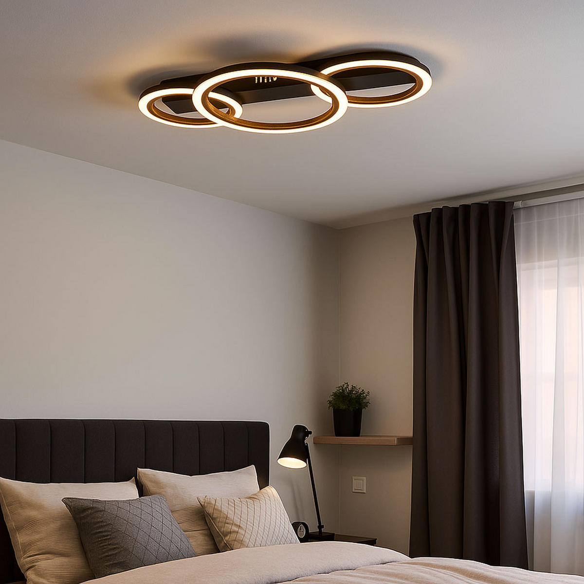 LED DECKENLEUCHTE Holzoptik Braun Ring Design - Schwarz, Metall (58/30/7cm) - Globo Lighting