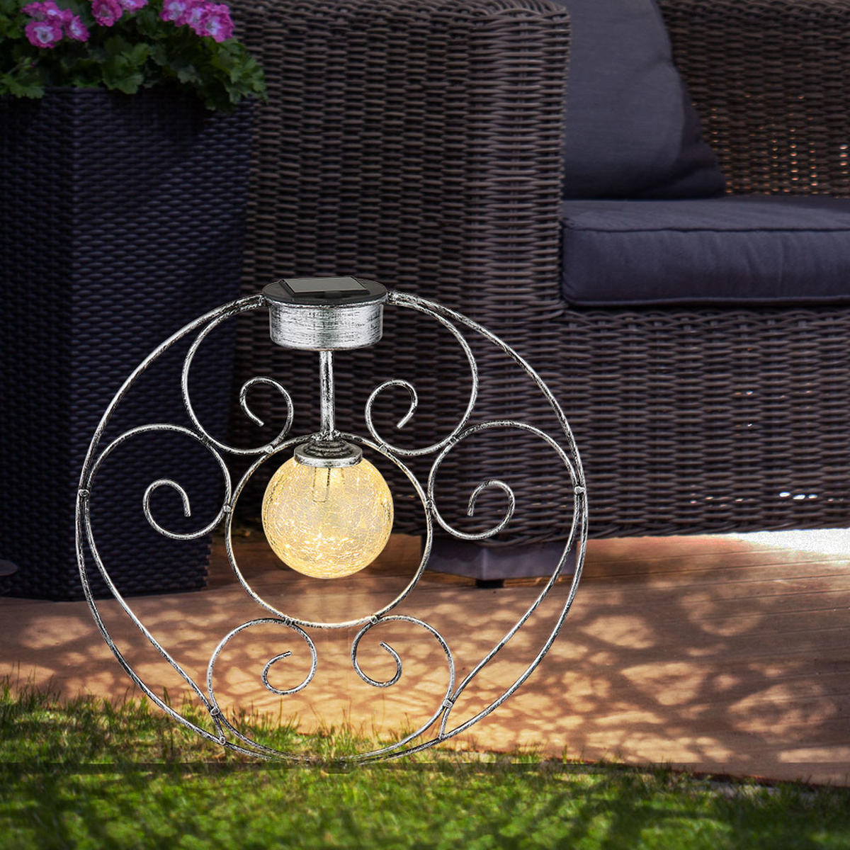 LED AUSSENLEUCHTE Metall Silber Kugel - Silberfarben, Glas (30/8.5/41cm) - Globo Lighting
