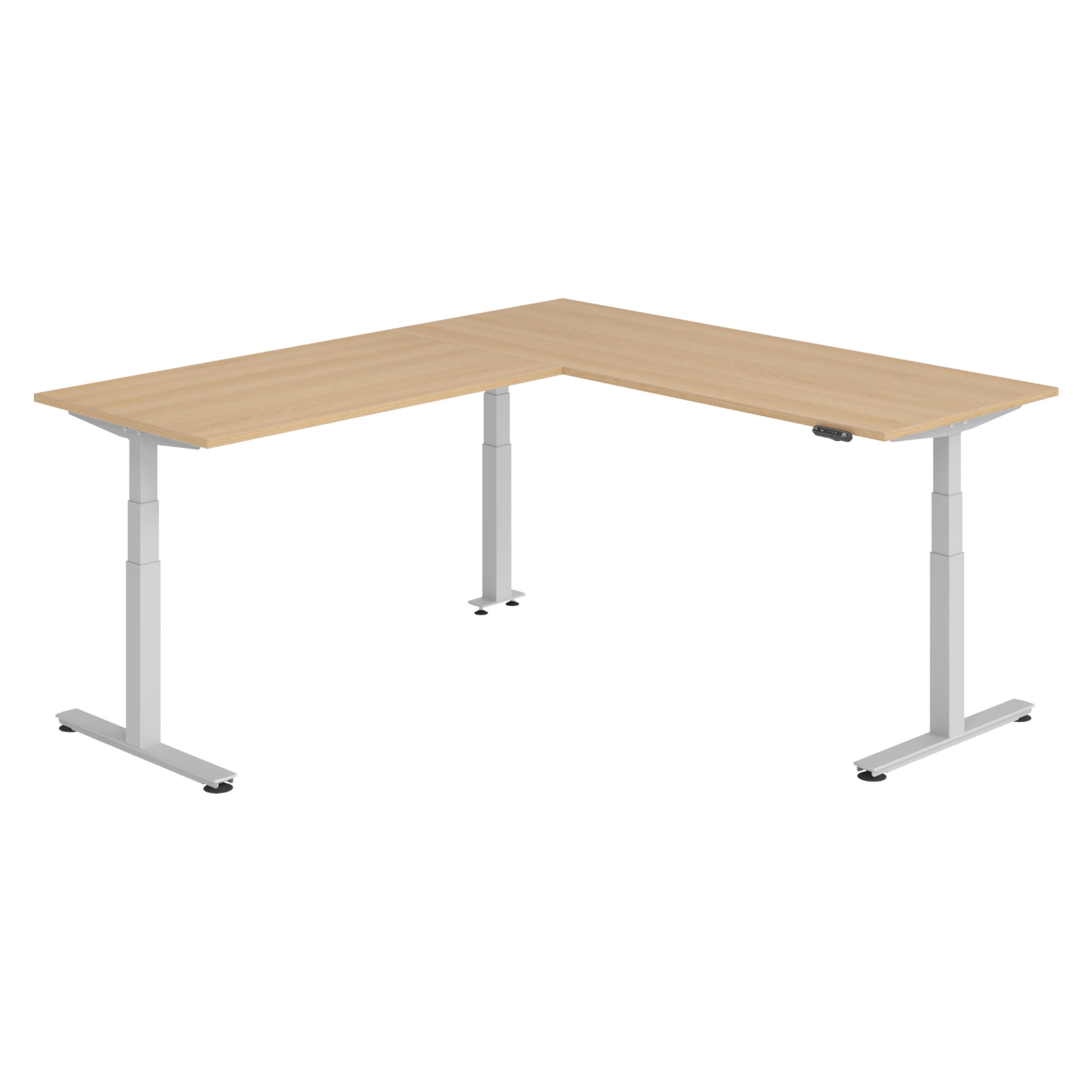 ECKSCHREIBTISCH elektrisch höhenverstellbar L-Form 240/200/74 cm in Eichefarben/Silberfarben - Eichefarben/Silberfarben, Holzwerkstoff (240/200/74cm) - bümö