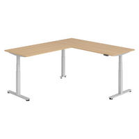 ECKSCHREIBTISCH elektrisch höhenverstellbar L-Form 240/200/74 cm in Eichefarben/Silberfarben - Eichefarben/Silberfarben, Holzwerkstoff (240/200/74cm) - bümö