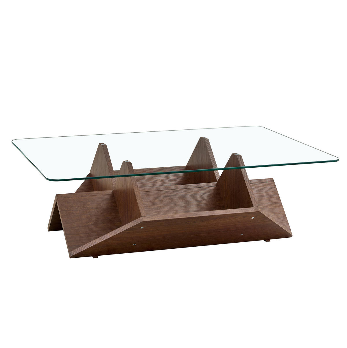 COUCHTISCH 103/63/33 cm mit Glasplatte, offenen Ablagefächern und MDF-Gestell in Walnussoptik, Walnuss - Walnussfarben, Holzwerkstoff (103/63/33.5cm) - Redom
