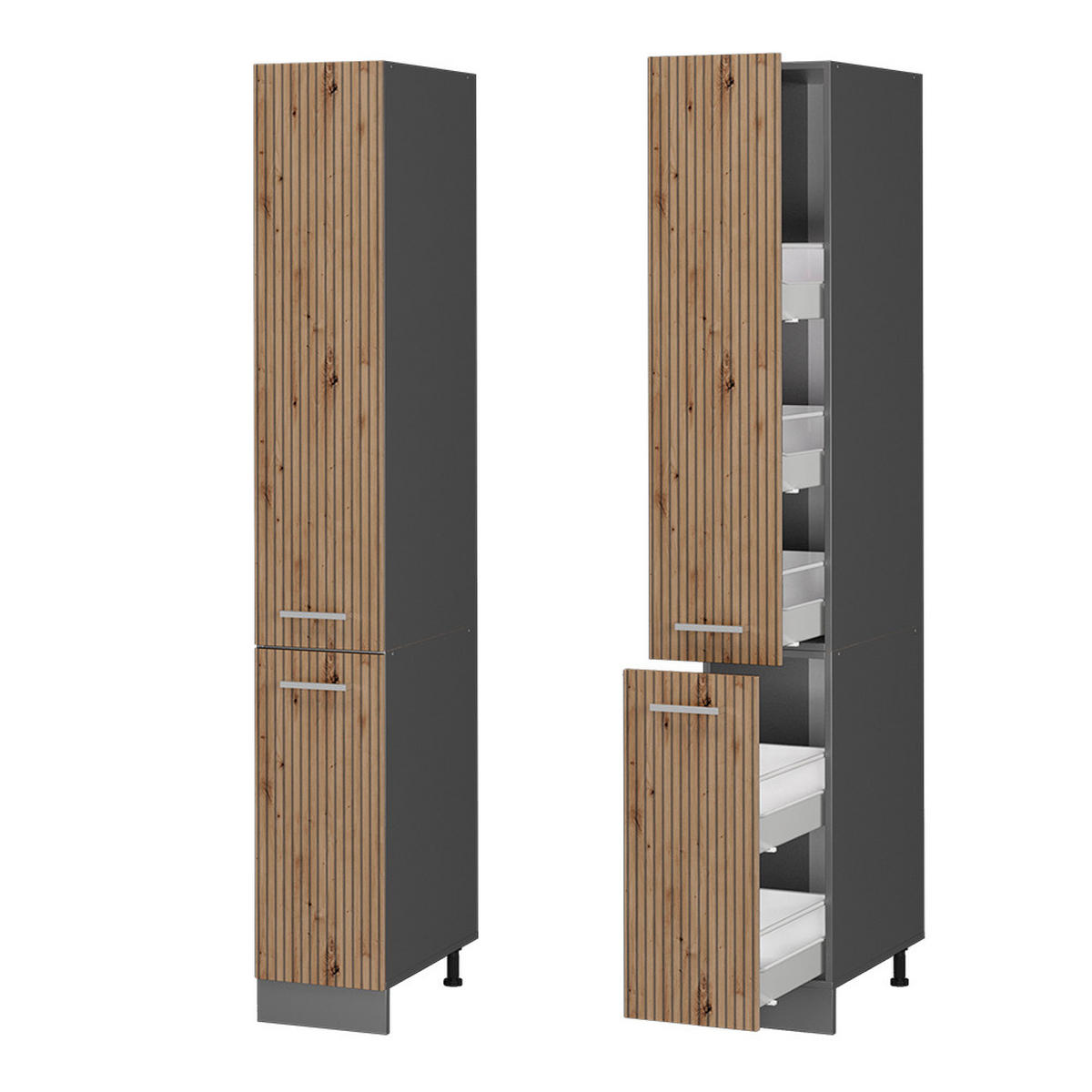 APOTHEKERSCHRANK R-Line Artisan-Eiche 30 cm - Anthrazit/Eiche Artisan, Holzwerkstoff (30/206.8/57.2cm) - Vicco