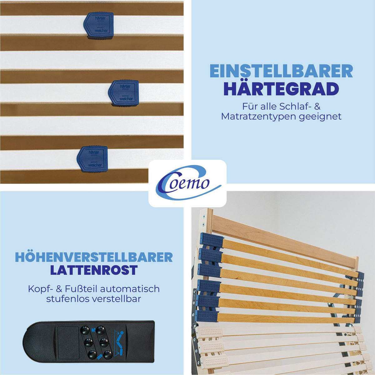 ELEKTRISCHER LATTENROST eRost mit Motor, fertig montiert 70x200 cm - Naturfarben, Holz (70/200cm) - Coemo