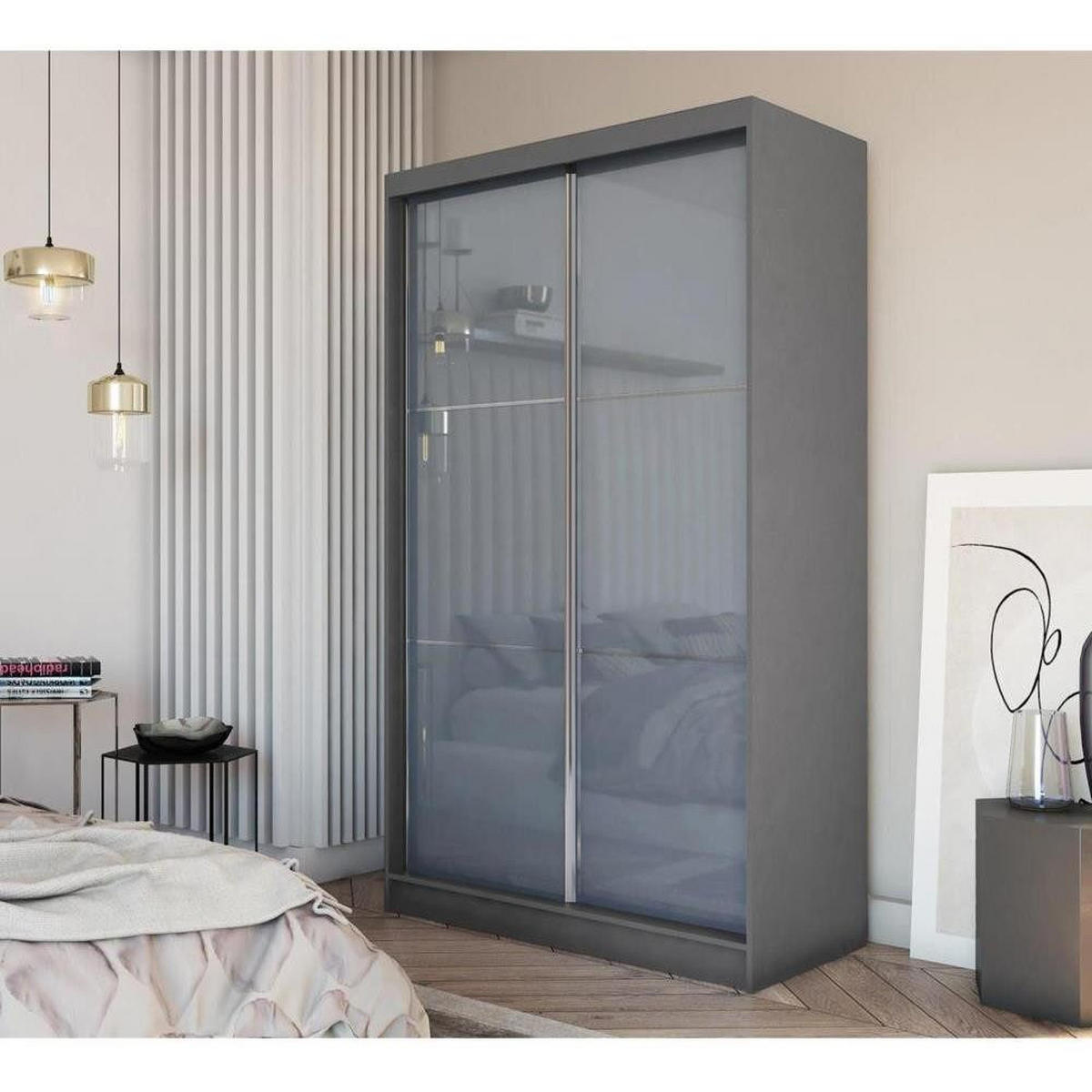 SCHWEBETÜRENSCHRANK Viva 120/216/61 graphit mit Spiegel und Schubladen - Graphitfarben, Holzwerkstoff (120/216/61cm) - Beautysofa