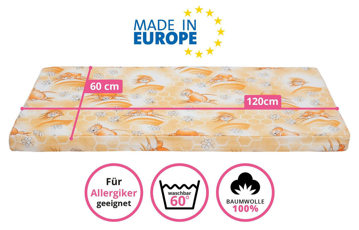 KINDERMATRATZE 60 x 120 cm klappbar, Schaumstoff, Mikrofaserbezug Orange - Orange, Textil - Best for Kids