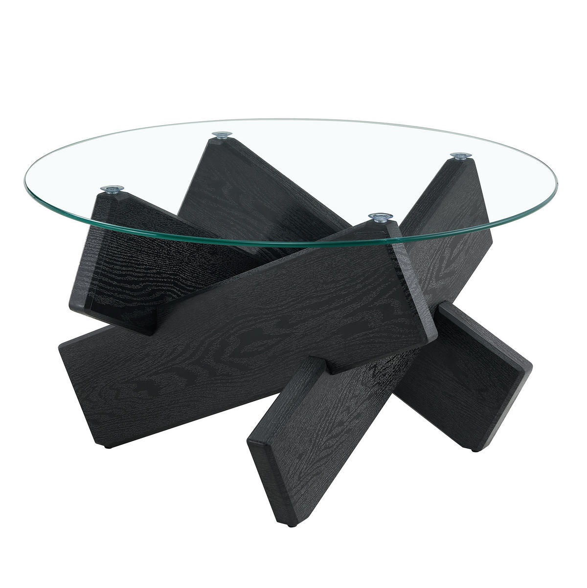COUCHTISCH 79/45 cm schwarz transparent aus MDF und Glas mit Kreuzgestell - Schwarz, Holzwerkstoff (79/79/45cm) - OKMYHOME