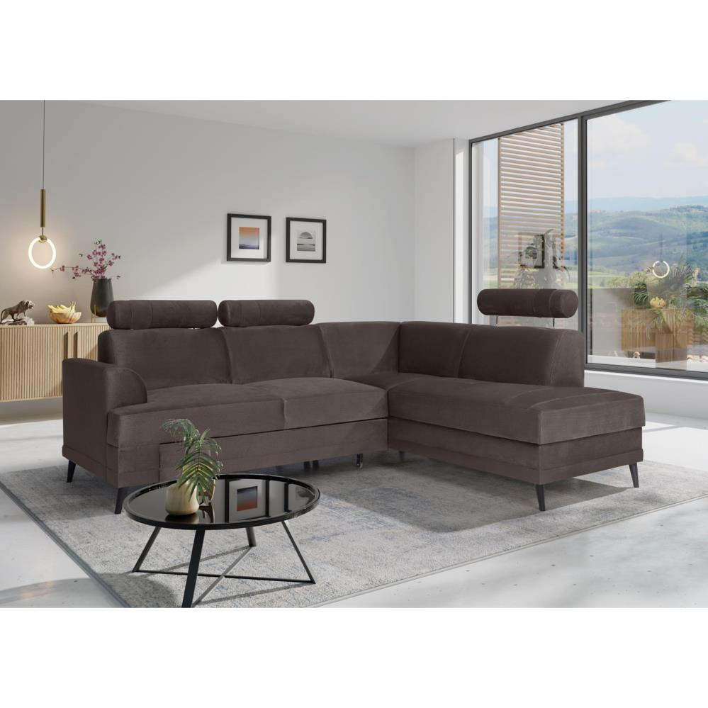 ECKSCHLAFSOFA Kordian rechts hellbraun - Hellbraun, Textil (250/200cm) - Beautysofa