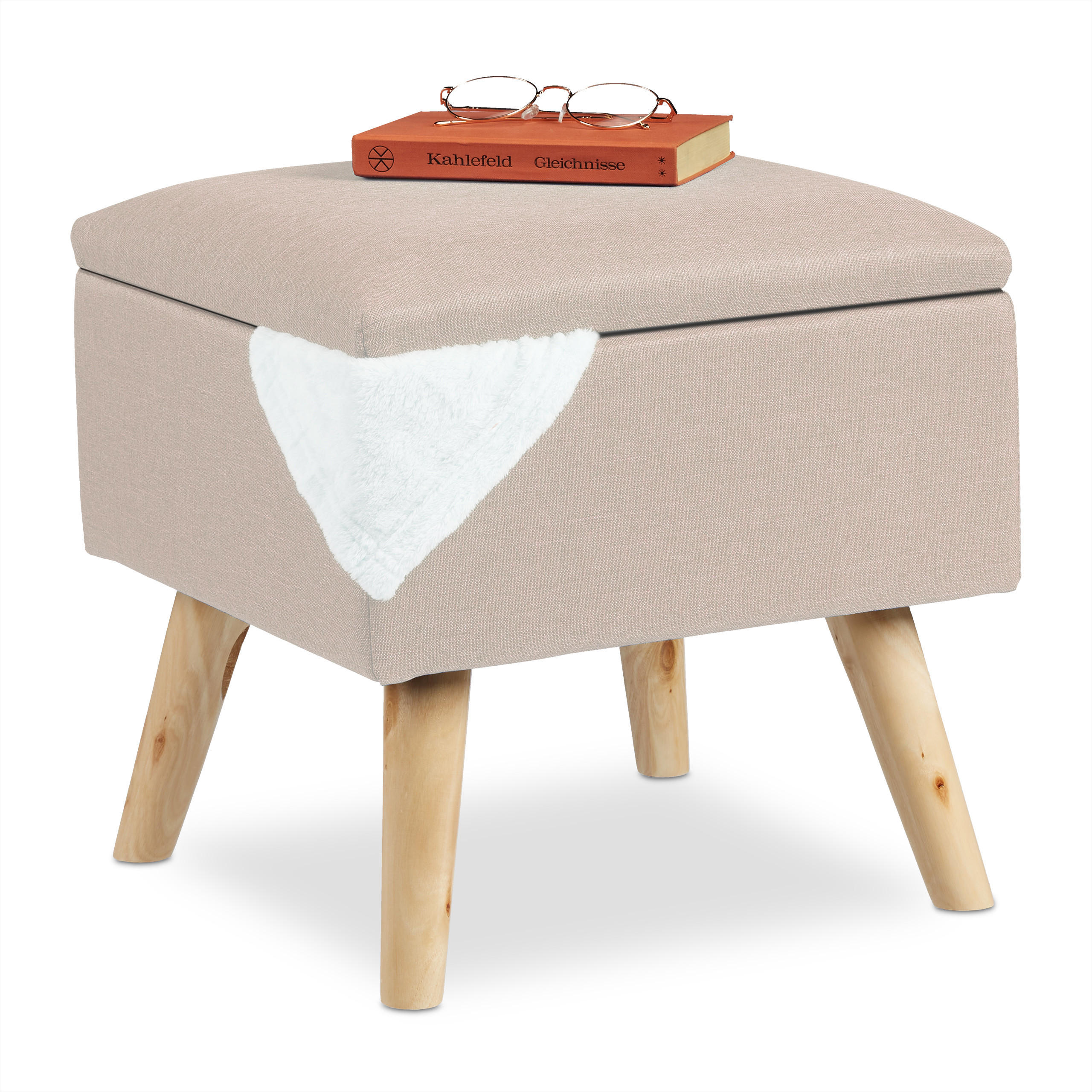 HOCKER - Beige, Holz/Holzwerkstoff (40/40/40cm) - Relaxdays