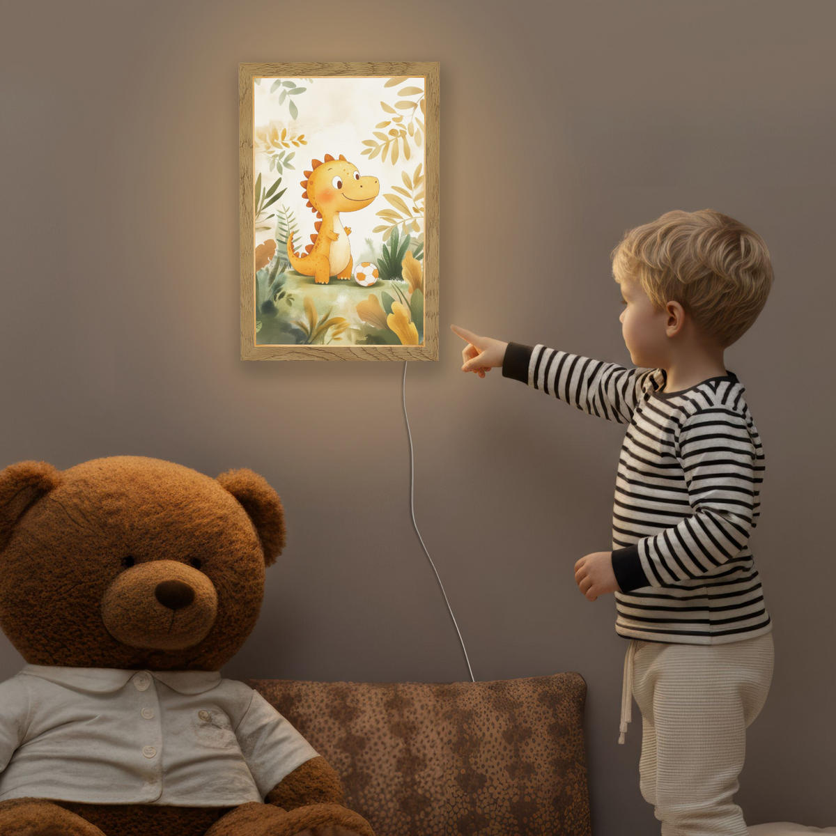 NACHTTISCHLAMPE Dino - Fußball - Orange 20x30 cm - Beige, Holzwerkstoff (8/20/30cm)