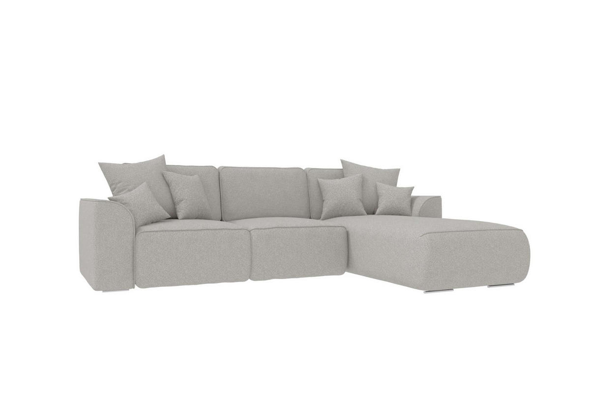ECKSOFA GUSTO Strukturstoff Hellgrau Rechts inkl. Schlaffunktion - Chromfarben/Hellgrau, Kunststoff/Textil (295/194cm) - 99rooms