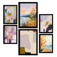 POSTER Set Mit 6 See Sonnenuntergang In Zusammenfassungen A3 & A4 Schwarzer Rahmen - Schwarz, Papier (29/3cm) - Nacnic