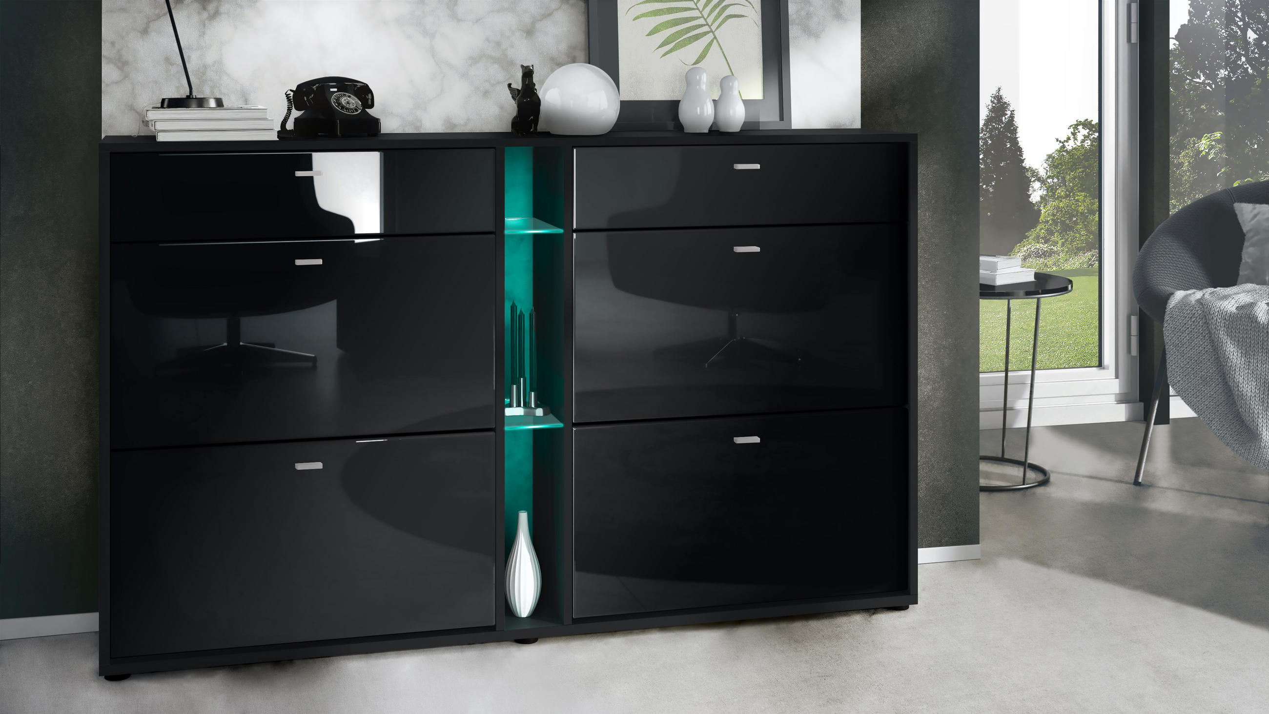 SCHUHSCHRANK Today Fronten in Schwarz Hochglanz - Schwarz Hochglanz, Holzwerkstoff (155.5/95/28cm) - Vladon
