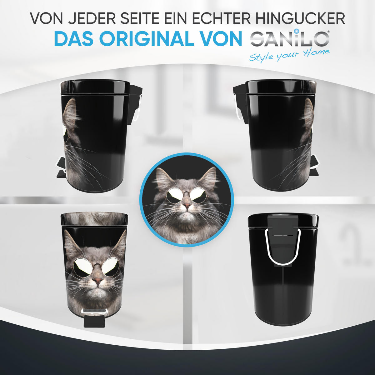 KOSMETIKEIMER Cool Cat - Schwarz/Braun, Kunststoff/Metall (17/25/25cm) - Sanilo