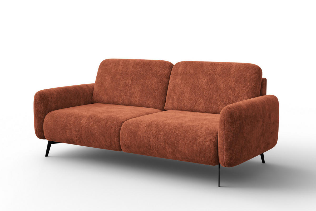 SOFA FEBE 3-Sitzer, rostroter Chenille-Stoff - Rostfarben/Schwarz, Holz/Textil (190/82/96cm) - Wozimo