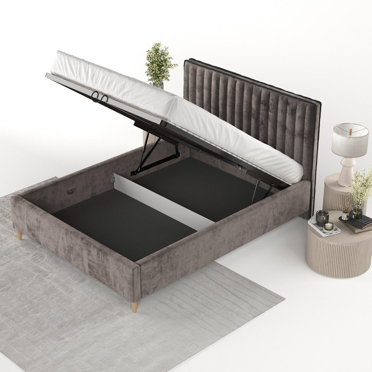 POLSTERBETT Aria 140/200 cm Braun im Lotta Stoff - Naturfarben/Braun, Holz/Holzwerkstoff (140/200cm) - AltaBeds