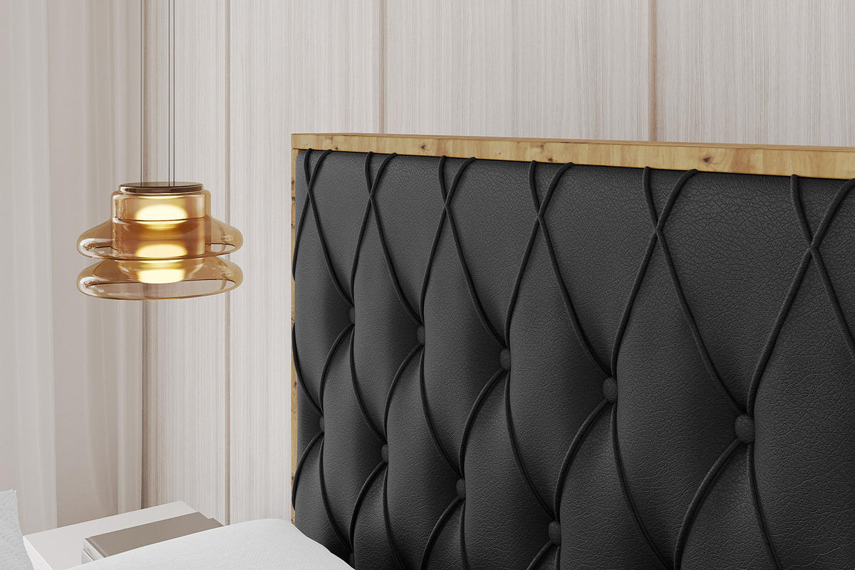 POLSTERBETT mit Bettkasten, Fußteil und Lattenrost, Boxbett ohne Matratze - ENZO5-Z 200x200 Schwarz Kunstleder - Schwarz Hochglanz, Holzwerkstoff/Textil (200/200cm) - ALTDECOR