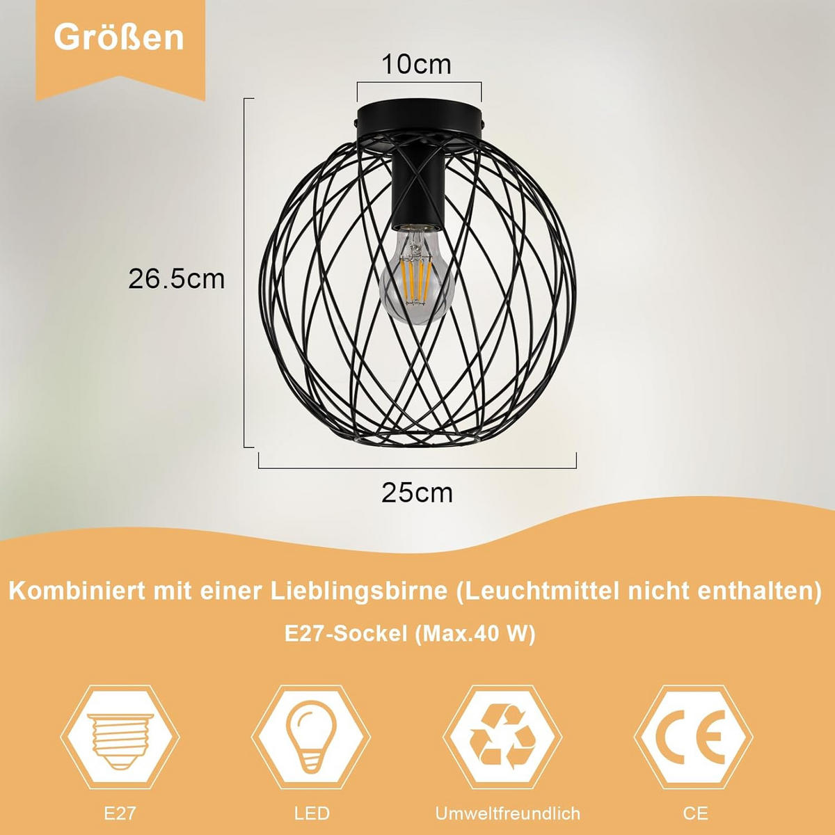 DECKENLEUCHTE Blitzenh 25/26.5/25 cm - Schwarz, Metall (25/25/26.5cm) - ZMH