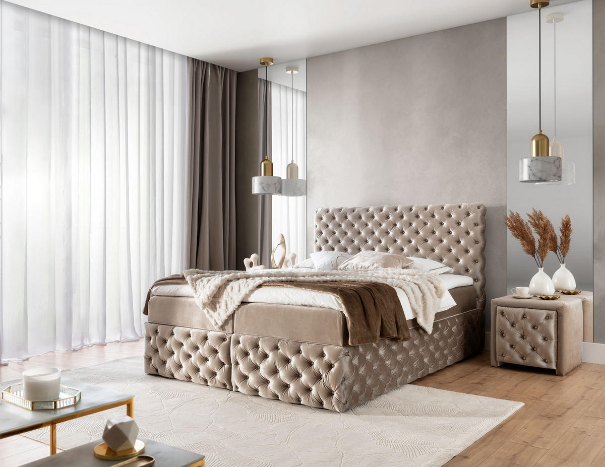 BOXBETT mit zwei Stauraum 120x200 cm in Hellbeige - Beige, Textil (120/200cm) - Home Collective
